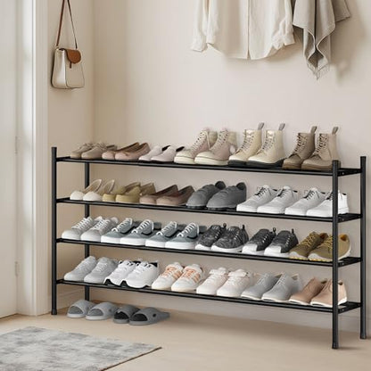 STORAGE MANIAC Long Expandable Shoe Rack, 24 Pairs Metal Wide Stackable Shoe Rack, Adjustable Shoes Shelf, Freestanding Shoes Organizer for Closet, Entryway, Hallway, Garage, Front Door, 4 Tiers - size: 4-tier