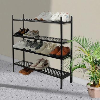 Shoe Rack, 4-Tier FreeStanding Shoe Shelf Stand, Stackable Shoe Storage Organizer for Closet, Holds up to 20-24 Pairs of Shoes for Entryway, Garage, Front Door Entrance, Metal, Black - size: 4 Tier