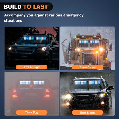 Nilight 32LED Blue White Emergency Dash Strobe Lights with Controller Suction Cups Warning Hazard Interior Front/Rear Windshield Deck Split Light Bar for Truck Construction Vehicle - color: Blue and White