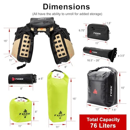 TUSK Highland X2 Rackless Luggage System w/Small Dry Duffel/Large Bottle Holders Standard Heat Shield Black/Tan - color: Black/Tan, size: Small Dry Duffel/Large Bottle Holders, style: Standard Heat Shield