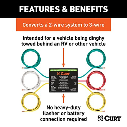 CURT 56196 2-to-3-Wire Splice-in Trailer Tail Light Converter for RV Dinghy Towing