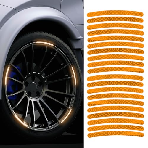 20PCS Reflective Car Wheel Decorative Stripe Stickers, Car Wheel Decals, Night Safety Warning Car Stickers, Anti-Scratch Reflective Rim Stickers Universal for Cars Motorcycles (Orange) - color: Orange