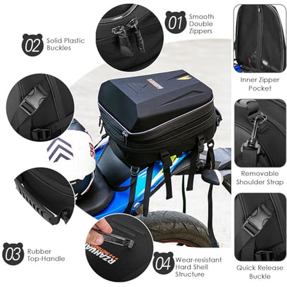 CamGo Motorcycle Tail Bag Waterproof Motorcycling Rear Rack Saddle Bag Expandable Motorcycle Travel Luggage Helmet Cover