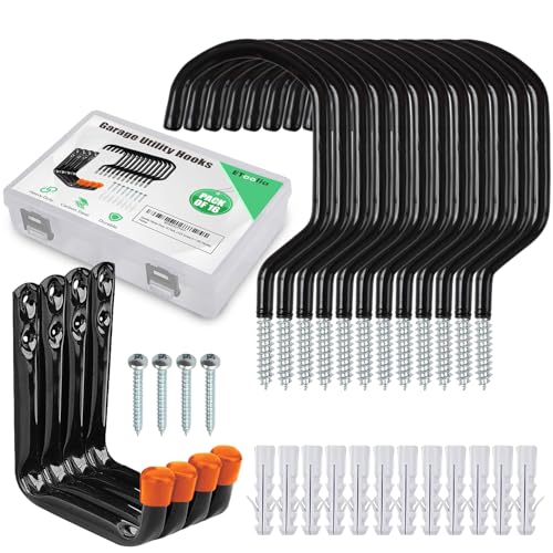Heavy Duty 16 Pack 4.5 Inches Garage Utility Hooks for Bike Storage, 5.7 Inches Wall Mount Screw Ceiling Hooks - Hanger for organizing Bikes, Ladder, Extension and Power Tools - color: Bike Hooks Pack of 16 - Black