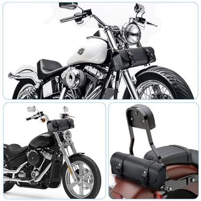Dream Apparel Motorcycle Tool Fork Bag, PU Leather Front Bag for Motorcycle Front Fork Handlebar Universal Black Sissy Bar Roll Storage Pouch - style: No Studs