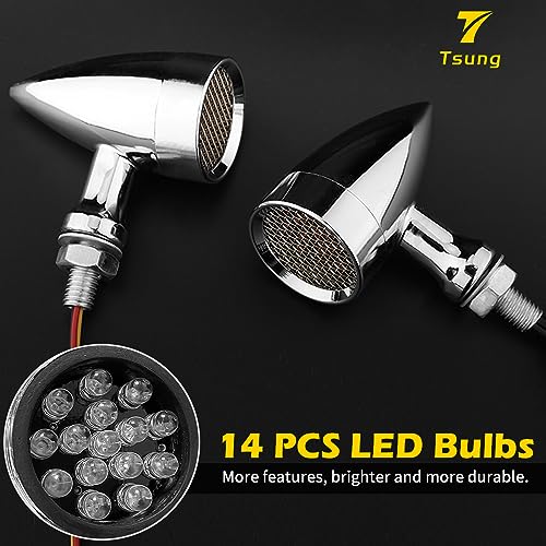 TSUNG Bullet LED Turn Signal Light Motorcycle Front Rear Indicator Small Blinker Universal for Cruiser Chopper Bobber Cafe Racer Street Bike (A-Chrome-Amber) - color: A-Chrome-Amber