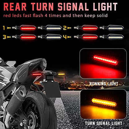 4Pcs Motorcycle Turn Signals Sequential LED Blinkers Front Rear Indicators Universal 12V Compatible with Harley Honda Kawasaki Suzuki Yamaha Scooter Quad Off Road Cruiser - color: amber/white + amber/red
