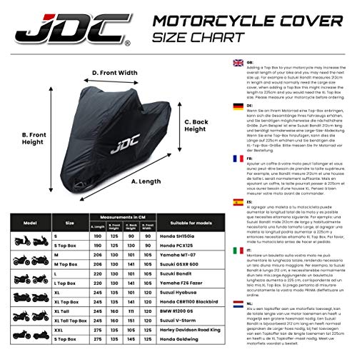 JDC Motorcycle Cover Waterproof - Black - RAIN - XL - size: X-Large