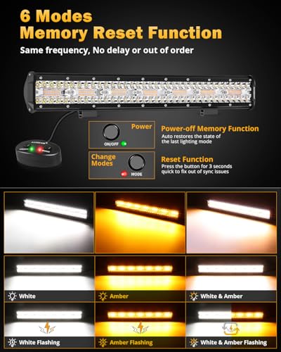 Auxbeam 6 Modes Amber White Series, 20 Inch LED Light Bar 420W, Strobe Light Flashing Warning Emergency, Spot Flood Combo Off Road Light for Trucks, Cars, ATVs, UTVs, Boats - color: 20"