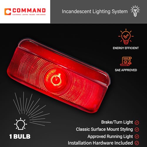 Command Electronics OEM 12V Incandescent RV & Trailer Tail Light - Made in USA - Brake Light with Built-in Reflector - Hardware & Connectors Included | Black Trim (1 Pack) - size: 1 Pack, style: Standard