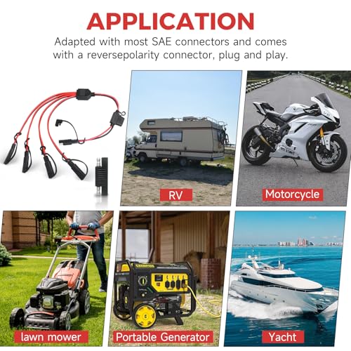 14AWG SAE Y Splitter Cable, 1 to 4 Way SAE Extension Cord with Fuse | DC Power Automotive Connector Adapter, Heavy Duty Quick Disconnect Wire,For RV Truck Motorcycle Solar Battery Transfer - size: 14AWG with Fuse