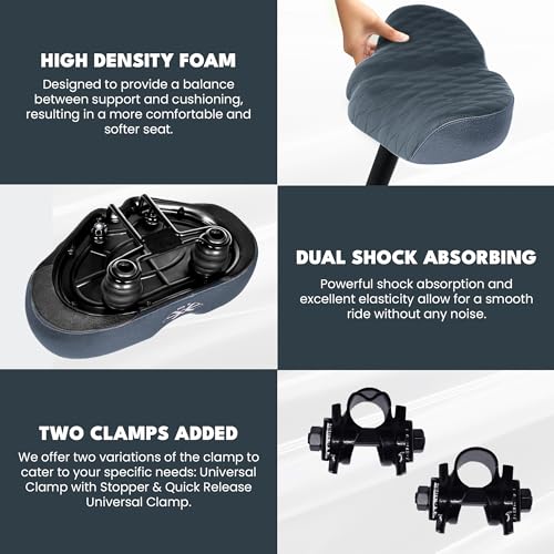X WING New-Age Noseless Bike Seat Cushion for Men & Women - Extra Padding & Wide - Suitable for City, Electric, Stationary Bikes - Compatible with Peloton Bikes – Wide Winged Bike Seat with Cushion - color: Black Bubble