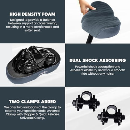 X WING New-Age Noseless Bike Seat Cushion for Men & Women - Extra Padding & Wide - Suitable for City, Electric, Stationary Bikes - Compatible with Peloton Bikes – Wide Winged Bike Seat with Cushion - color: Black Bubble