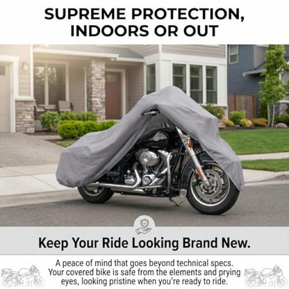 SavvyCraft Supreme Motorcycle Storage Cover 5-Layer Waterproof UV Resistant, Fleece Lined Indoor Outdoor Cover with Vent, Adjustable Straps for Small Sports Bike, Large Scooter up to 80" L - size: Fits up to 80"L