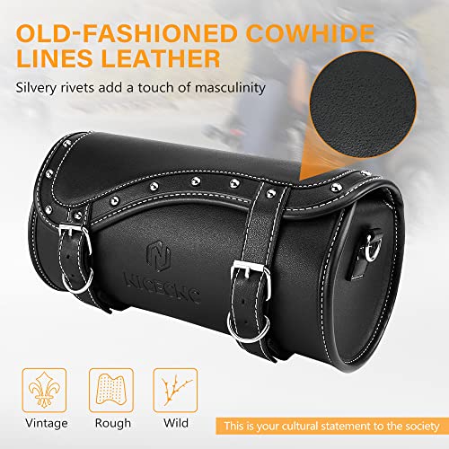 NICECNC Motorcycle Fork Bag - PU Leather Universal Tool Bag with Reinforced Straps, Waterproof, Black - color: Black