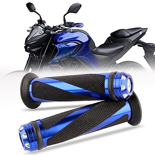 Pair of 7/8" 22mm Motorcycle CNC Aluminum Rubber Gel Hand Grips Handlebar for Sports Bike Chopper Cruiser Bike - color: Blue with Bar End