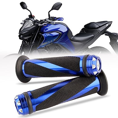 Pair of 7/8" 22mm Motorcycle CNC Aluminum Rubber Gel Hand Grips Handlebar for Sports Bike Chopper Cruiser Bike - color: Blue with Bar End