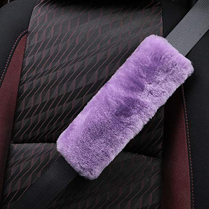 OGLAND Genuine Sheepskin Soft Fuzzy Car Seat Belt Pad, Comfy Fluffy Seat Belt Cover for Shoulder Pad Neck Cushion Protector Car Accessories Woman Man Girl Kid(1Pcs/Light Purple) - color: Light Purple