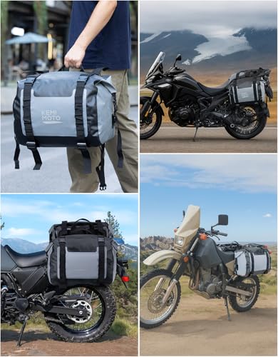 KEMIMOTO PVC Waterproof Motorcycle Saddlebags 50L(25Lx2) Adventure Dual Sport Bike Luggage Bag Saddle Bags Side Bags for Motorbike Travel Motorcycle Bags