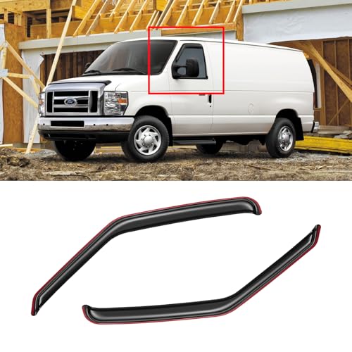 in-Channel Window Visors for 2007-2014 Ford E-150 E-250 E-350 E-450 Super Duty, Rain Guards Shields Vent Deflector Shade Dark Smoke for E150 E250 E350 E450, 2PCS - style: For 2007-2014 | Ford E-150/ E-250/ E-350/ E-450 | In-Channel