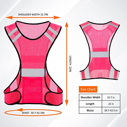 TCCFCCT Reflective Running Vest, High Visibility Running Gear with Large Pocket - color: 2 Pack Mesh Pink