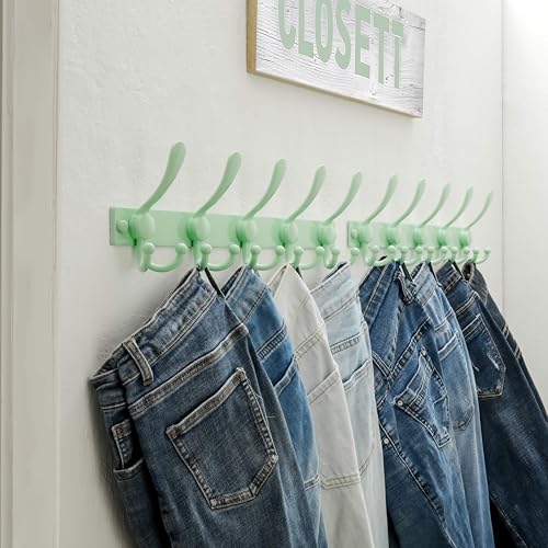 Dseap Coat Rack Wall Mount, Heavy Duty 12-Gauge Base vs Flimsy 1mm, Double-Thick Solid Anti-Snap Hooks, 16” Stud-Mount, Stainless Steel Hanger for Clothes Hat Entryway Closet Mudroom, Green - color: Green, size: L=17" (1pcs)