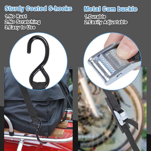 EXVITAL Tie Down Straps with Hook Cam Buckle Straps 1" x 12’ 1200lbs Break Strenght with Extra Soft Loops for Motorcycle, Kayak, ATVs, Dirt Bike, Truck, Car Black 2 Pack - size: 1"x12'x2