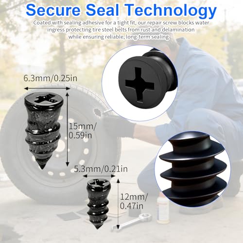 100PCS Tire Screw Plug Repair Kit,No Tire Removal Needed & Self-Service Tire Screw Plug Repair Kit,Tire Sidewall Repair Kit,Quick Repairing Tires Puncture for Cars,SUV,Trucks and Motorcycles