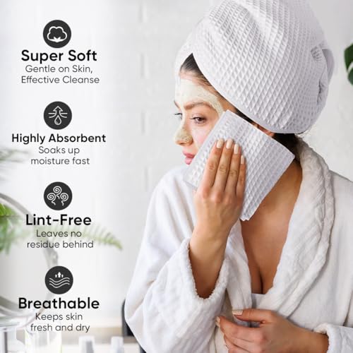 HOMEXCEL Waffle Weave Microfiber Towel, 10 Pack Lint Free Cleaning Rags, 12 x 12 Inches Barista Towels, Reusable Microfiber Cleaning Cloth for Household, Kitchen, Glass and Window, White - color: White