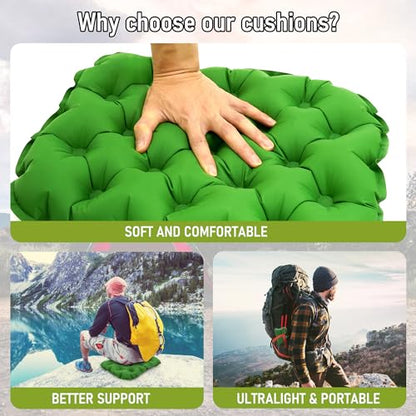 Inflatable Seat Cushion, Lightweight Stadium Seat Pad, Travel Air seat Cushion Anti-Slip for Airplane, Long Flights, Hiking, Climbing, Home and Camping, Compact Air Cushion - color: Green