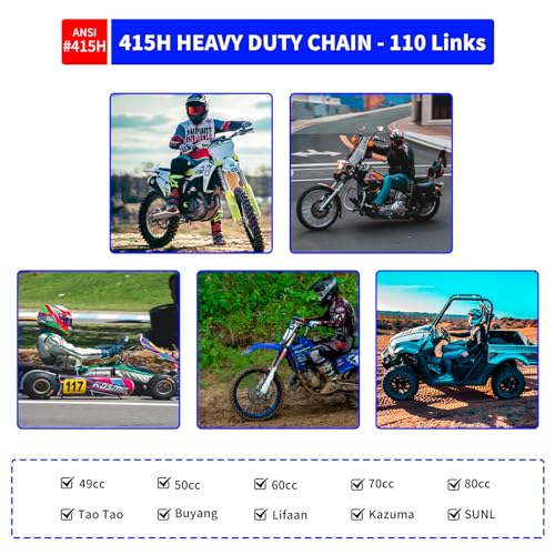 415H Roller Chain 110 Links with Chain Breaker, Dirt Bike Chain with 6 Free Connecting Links, Heavy Duty Chain for 49cc 50cc 60cc 66cc 70cc 80cc 2 Stroke Engines Motorcycle, Mini Bike, Go Kart
