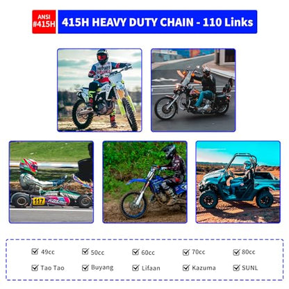 415H Roller Chain 110 Links with Chain Breaker, Dirt Bike Chain with 6 Free Connecting Links, Heavy Duty Chain for 49cc 50cc 60cc 66cc 70cc 80cc 2 Stroke Engines Motorcycle, Mini Bike, Go Kart