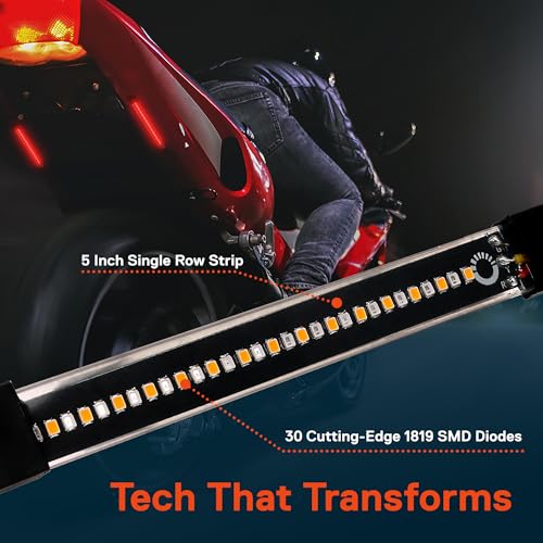 TRUE MODS 2pc 5" Rear LED Motorcycle Red Running Brake & Amber Turn Signal Tail Light Strip Kit for License Plate [Waterproof] Universal Self Adhesive Surface Mount Flexible Rear Lamp for Bike ATV UTV - size: 2pc 5", style: Tail Light w/ Amber Turn