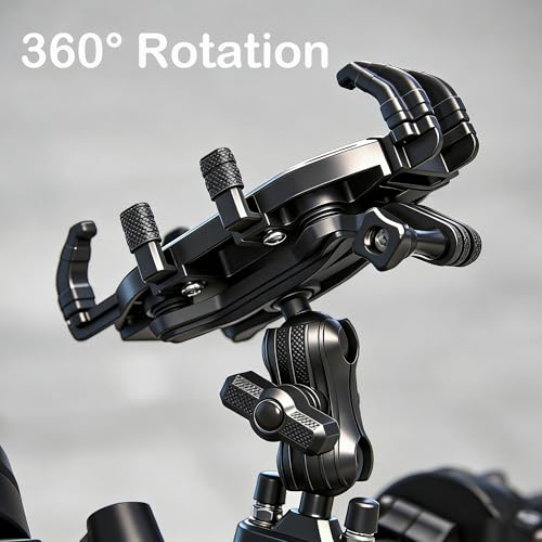 Motorcycle Phone Mount Holder with Vibration Dampener, Heavy Duty Bike Phone Holder, Anti-Shake Handlebar for Bicycle Bike Phone Holder Mount, Adjustable Fit 5.4-6.9'' Smartphone