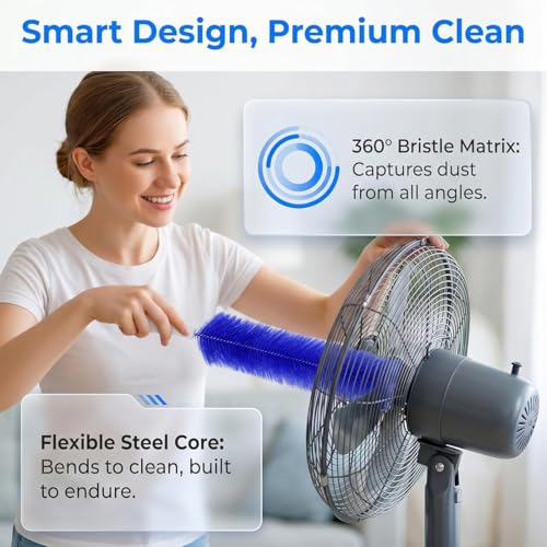 Bendable Microfiber Head,Reusable Dust Remover, 15.7in Bendable Microfiber Fan Cleaning Brush, Washable Fan Cleaner Brush for Electric Fans Air Conditioning, Home Car Vents, Curtain，Blue - color: Blue