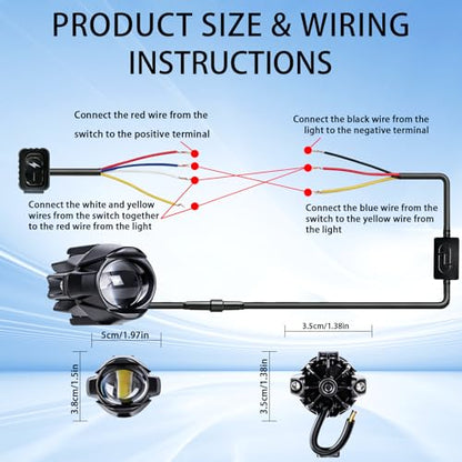 Motorcycle Driving Lights 8-80V 60W 6000LM LED Fog Lights with External Driver & Inline Switch, Quick-Release Connector, IP67 Waterproof, 5 Modes High/Low/Strobe for ATV, UTV, Truck, 2 Pack J - color: JRY-10-Mini