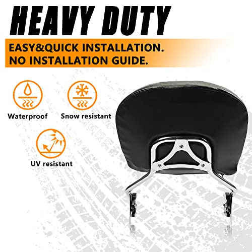 ECOTRIC Detachable Passenger Backrest Sissy Bar Compatible with 2009-2024 Harley Touring Road King Street Glide Road Glide Electra Glide Rear Pad Chrome