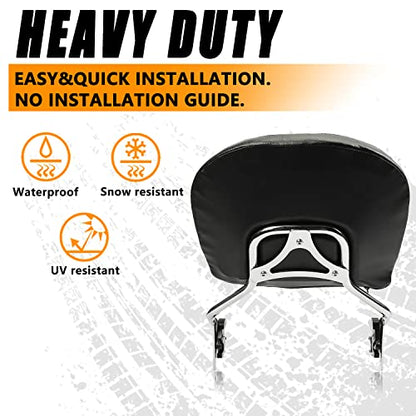 ECOTRIC Detachable Passenger Backrest Sissy Bar Compatible with 2009-2024 Harley Touring Road King Street Glide Road Glide Electra Glide Rear Pad Chrome