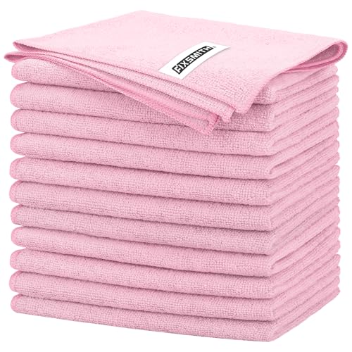 FIXSMITH Pink Microfiber Cleaning Cloth -Pack of 12, Highly Absorbent Cleaning Rags, 16"X12" All Purpose Cleaning Towels for Housekeeping, Kitchen, Car, Lint Free and Reusable Microfiber Towels - color: Pink, size: 12pk