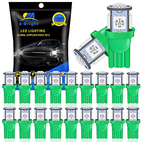 YM E-Bright 20-Pack DC 24V Green T10 194 168 2825 W5W 5050 5-SMD LED Bulb for Car Replacement Interior Lights Wedge Dome Trunk Dashboard Bulb License Plate Light Lamp - color: Green, size: 24V