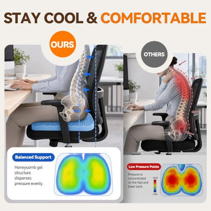 Slowell TPE Double Layer Gel Seat Cushion for Long Sitting - Enlarged Thickened Patent Design with Ergonomic Coccyx Support, Soft Breathable Cooling Non-Slip Bottom for Office Chair, Car, Wheelchair