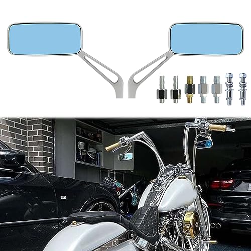 8mm 10mm Silver Motorcycle Rearview Side Mirrors Blade Compatible with Harley Sportster Custom Iron 883 Road King Street Softail Electra Glide - color: Silver Rectangle, size: M8+M10+M8 for Harley