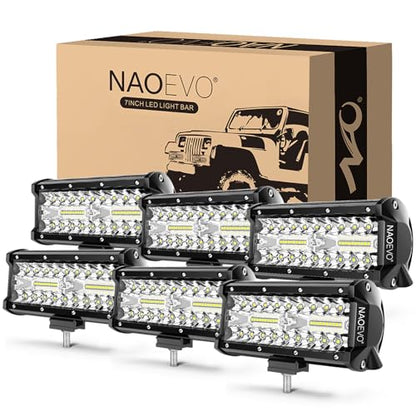 NAOEVO 7 Inch LED Light Bar, 720W 72,000LM Offroad Fog/Driving Lights LED Tractor Lights with Spot Flood Combo Beam, Waterproof LED Work Lights for Truck Boat ATV UTV, 6 Pcs (White) - size: 6 Pcs