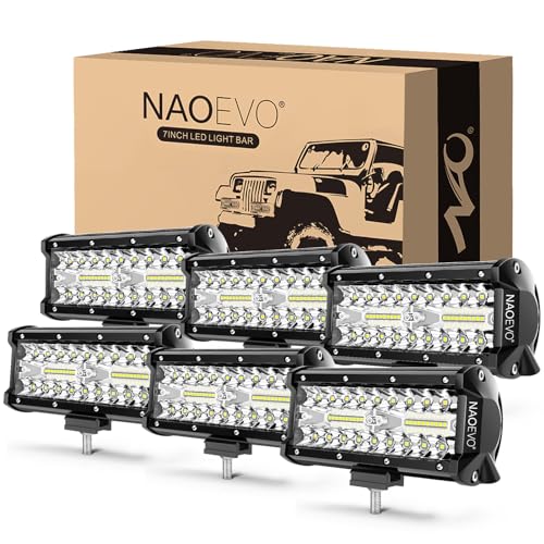 NAOEVO 7 Inch LED Light Bar, 720W 72,000LM Offroad Fog/Driving Lights LED Tractor Lights with Spot Flood Combo Beam, Waterproof LED Work Lights for Truck Boat ATV UTV, 6 Pcs (White) - size: 6 Pcs