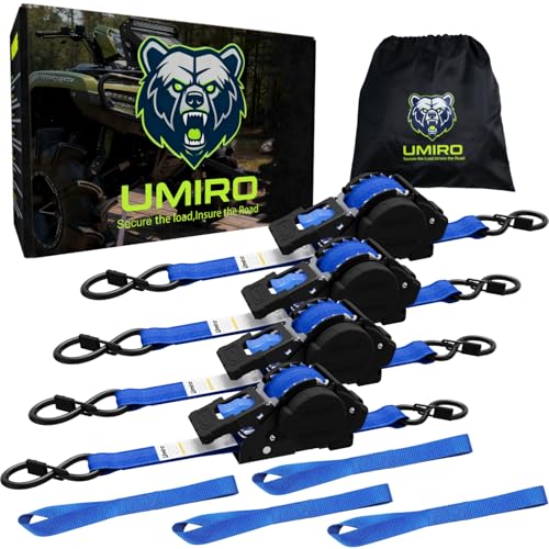 Retractable Ratchet Straps, 4-Pack, 1 Inch x 12 Feet Heavy Duty Tie Downs, 1760lb Break Strength, Self Retracting for Truck, Cargo, Trailer, Motorcycle, ATV, UTV (Blue, 4pack) - color: Blue, size: 4pack