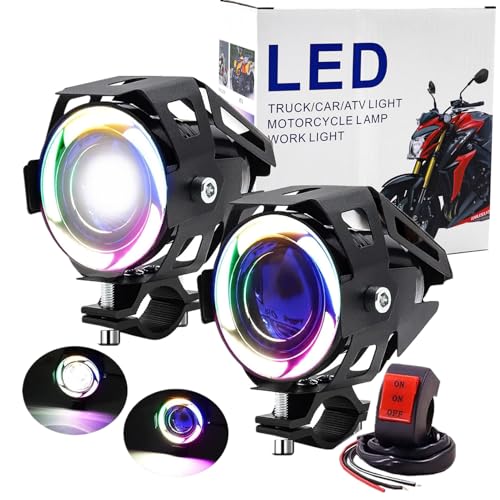 Ourbest Motorcycle Fog Lights with Switch, 12V/24V 3in Halo Auxiliary Light for ATV Scooter Trucks luces exploradoras para moto pair Multicolored - color: CAI