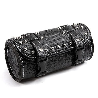 Universal Motorcycle Handlebar Tool Bag - Black PU Crocodile Leather Side Bag With Rivets for Sissy Bar or Rear Carrier - color: Black 4
