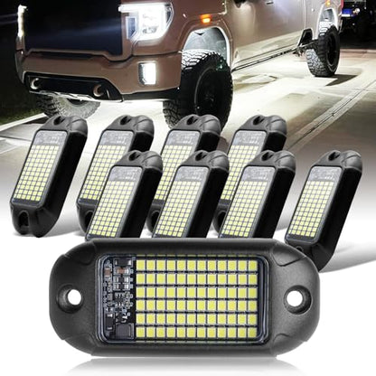 Nicoko 8 Pods 6000K pure White Rock lights Aluminum 9-30V Underglow Lights IP68 Waterproof Neon Trail Rig Lamp Lighting for SUV Car Truck Motorcycle Boat ATV UTV - size: Pure white rock lights - 8 pack