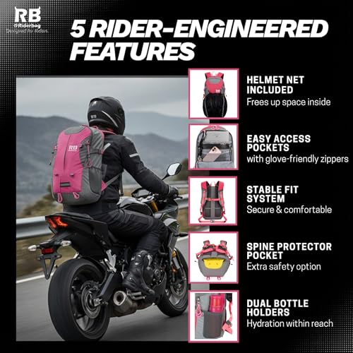 Reflective Motorcycle Backpack – Hi Viz EDC Commuter Bag for Riders, Night Travel, and Daily Use with Helmet Holder, Laptop Compartment, Ventilated Back, Urban Gear (pink backpack) - color: Pink