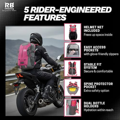 Reflective Motorcycle Backpack – Hi Viz EDC Commuter Bag for Riders, Night Travel, and Daily Use with Helmet Holder, Laptop Compartment, Ventilated Back, Urban Gear (pink backpack) - color: Pink